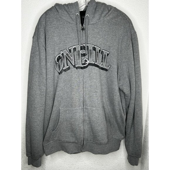 O'Neill Hoodie Mens Extra Large Y2K Gray Sherpa Lined Zip Up Jacket Spell Out - Picture 1 of 15